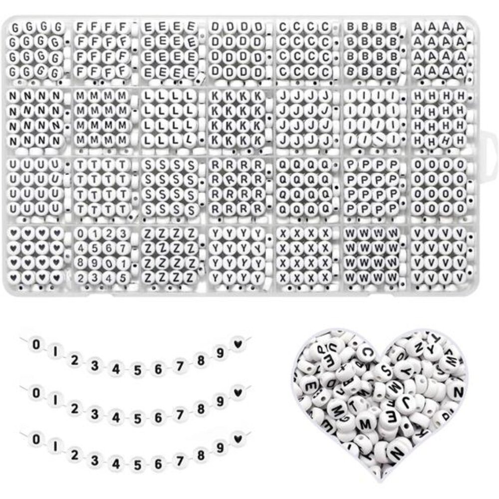 Alphabet Beads A-Z 1300+Pcs Letter Beads, Acrylic 4x7mm Round Letter Beads